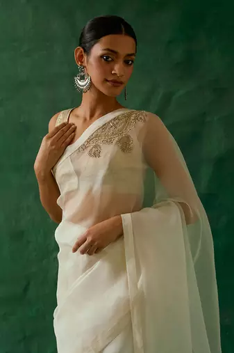 handcrafted & embroidered katan silk saree with zari silk blouse
