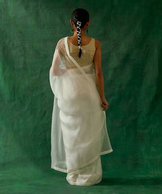 handcrafted & embroidered katan silk saree with zari silk blouse 4