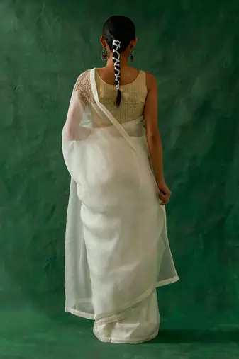 handcrafted & embroidered katan silk saree with zari silk blouse