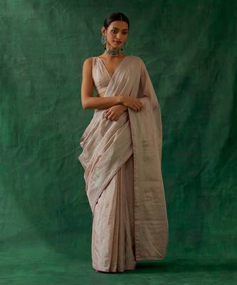 handcrafted pink silver zari silk saree with blouse 1