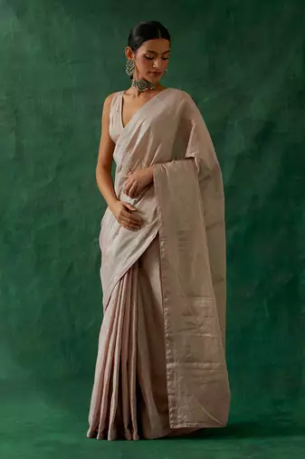 handcrafted pink silver zari silk saree with blouse