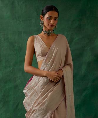 handcrafted pink silver zari silk saree with blouse 3