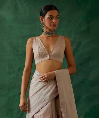 handcrafted pink silver zari silk saree with blouse 4