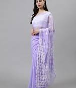 Lavender georgette lucknowi saree