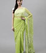 Parrot green georgette lucknowi saree