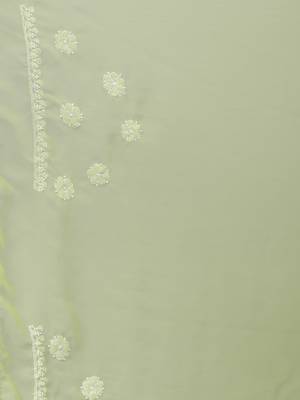 Parrot green georgette lucknowi saree 3