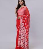 Red georgette lucknowi saree