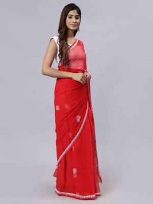 Red georgette lucknowi saree 3