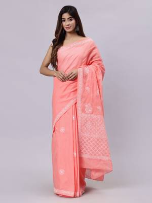Peach terivoil cotton saree 1