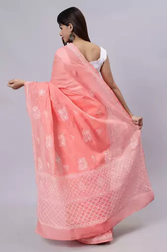 Peach terivoil cotton saree