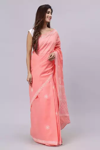Peach terivoil cotton saree
