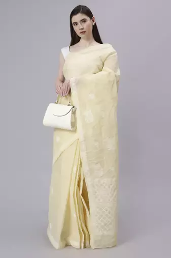 Beige terivoil cotton saree