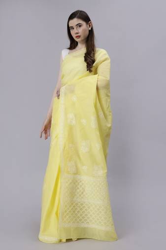 Yellow terivoil cotton saree