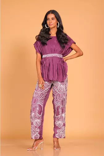 Short kaftan set with embroidery pant