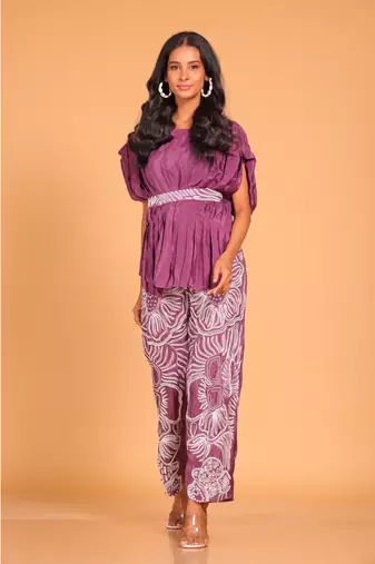 Short kaftan set with embroidery pant