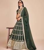 Green Faux Georgette Lehenga With Choli And Dupatta Embroidered Sequins Party Wear