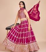 Rani Pink Georgette Embroidered Sequins Lehenga With Choli And Dupatta Party Wear