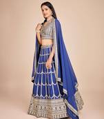 Embroidered Sequins Lehenga In Blue Faux Georgette With Choli And Dupatta Party Wear