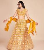 Yellow Faux Georgette Threadwork Lehenga Choli