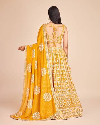 Yellow Faux Georgette Threadwork Lehenga Choli 4