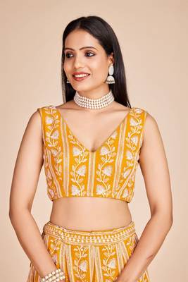 Yellow Faux Georgette Threadwork Lehenga Choli 5