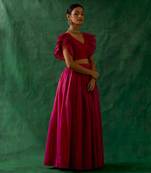 Hot Pink Chanderi Handloom Skirt with Ruffle Top