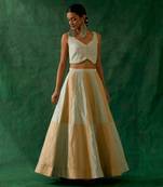 Silver & Gold Zari Silk Waistcoat Top with Flared Skirt