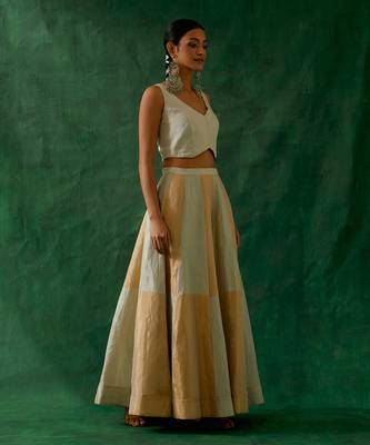 Silver & Gold Zari Silk Waistcoat Top with Flared Skirt 2