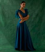 Teal Chanderi Handloom Skirt with Ruffle Top