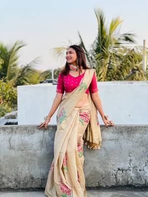 Cream Muga Cotton Printed Pallu And Contrast Border Saree With Blouse For Women 2