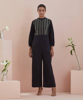 Black cotton glaze jumpsuit 1