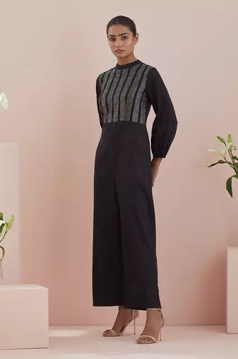 Black cotton glaze jumpsuit