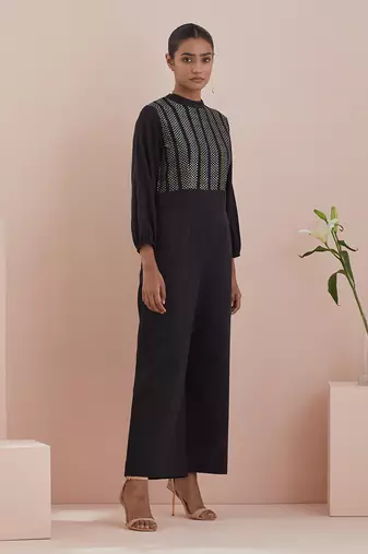 Black cotton glaze jumpsuit