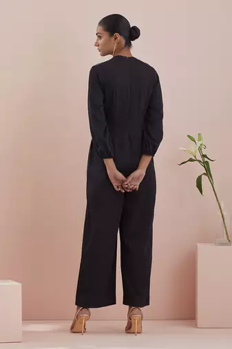 Black cotton glaze jumpsuit
