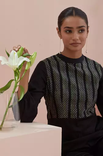 Black cotton glaze jumpsuit