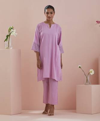 Pink cotton kalidar kurta with pants 1
