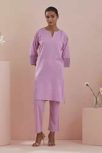 Pink cotton kalidar kurta with pants