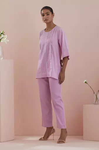 Pink cotton kalidar kurta with pants