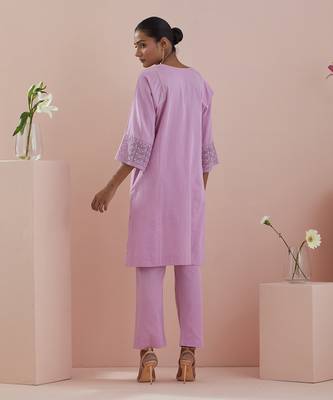 Pink cotton kalidar kurta with pants 5