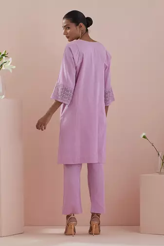 Pink cotton kalidar kurta with pants