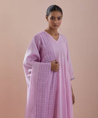 Pink cotton anarkali with pants & pink chanderi silk dupatta 2