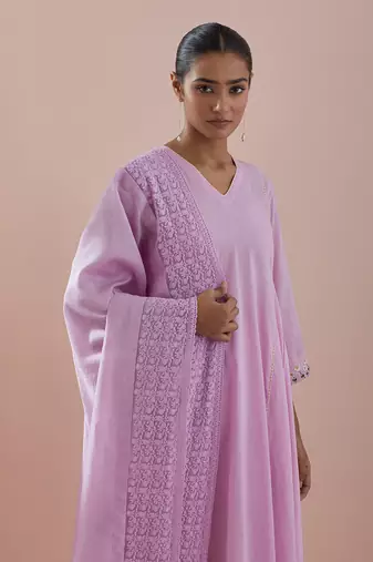 Pink cotton anarkali with pants & pink chanderi silk dupatta
