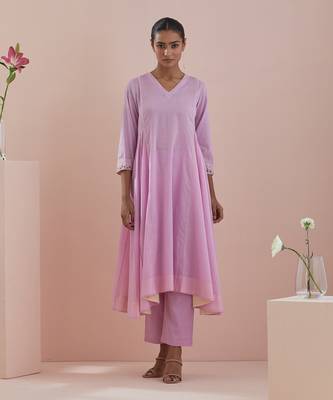 Pink cotton embroidered anarkali with pants 1