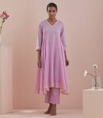 Pink cotton embroidered anarkali with pants