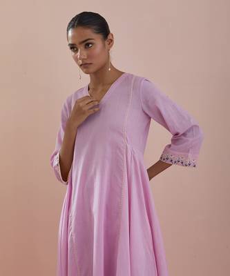 Pink cotton embroidered anarkali with pants 4