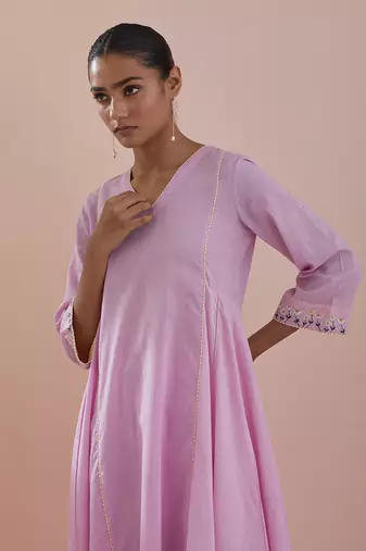 Pink cotton embroidered anarkali with pants