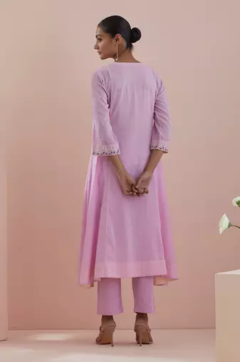 Pink cotton embroidered anarkali with pants