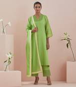 Green a line kurta with cropped pants