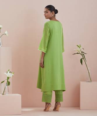 Green a line kurta with cropped pants 5