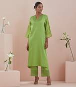 Green a line kurta with cropped pants
